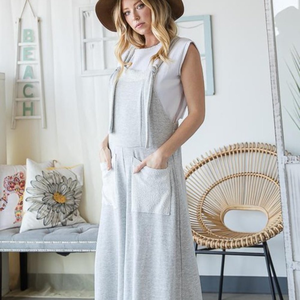 FRENCH TERRY SLOUCHY OVERALL JUMPSUIT in Wine Color - Picture 6 of 6